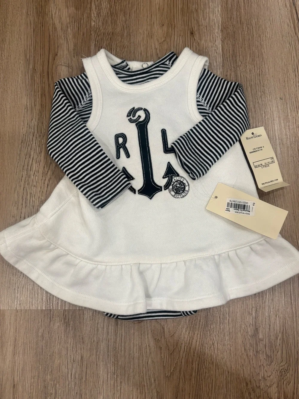 Polo Ralph Lauren Girls Size 3 Anchor Nautical Dress & Striped Bodysuit 2-Piece